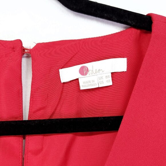 Boden Romilly Jumpsuit Size 4R Belted With Pockets Wide Cropped Leg Red V-Neck - Picture 9 of 14